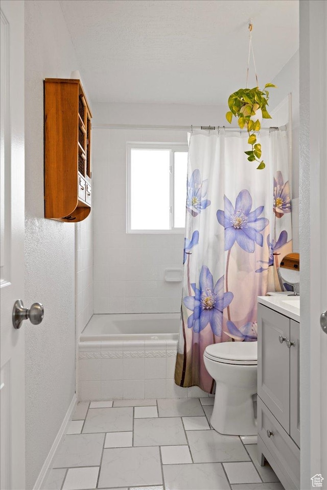 7351 W Zana Ln, Magna, UT 84044 - full bathroom featuring vanity, tiled shower / bath combo, and marble finish flooring