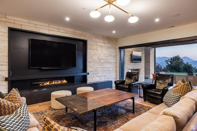 1545 N Red Castle Cir, Heber City, UT 84032 - living room featuring a fireplace and wood finished floors