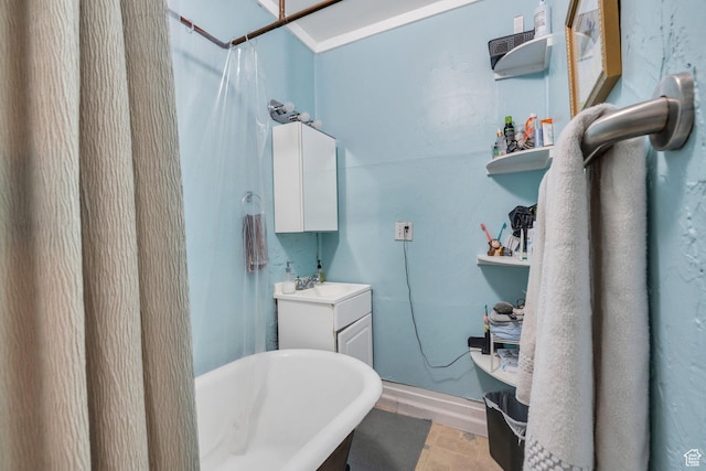 442 N 100 E, Provo, UT 84606 - bathroom featuring a freestanding bath, vanity, and curtained shower