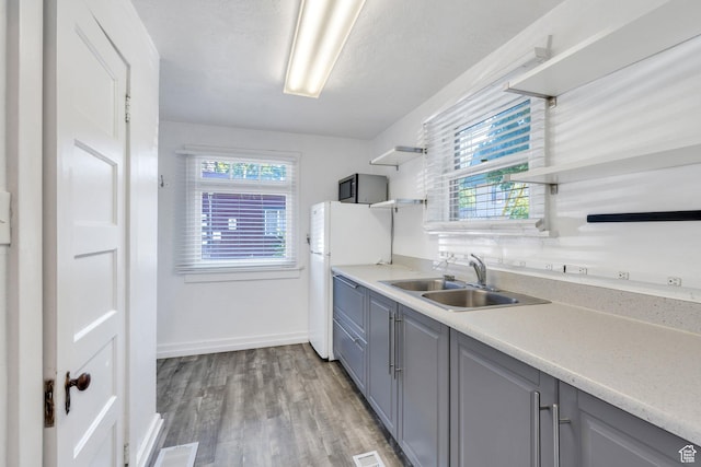 442 N 100 E, Provo, UT 84606 - kitchen with open shelves, gray cabinets, plenty of natural light, and light wood-style flooring