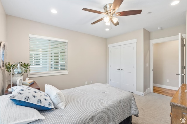 1155 S Eagle Nest Dr, Woodland Hills, UT 84653 - carpeted bedroom featuring recessed lighting, a closet, and ceiling fan