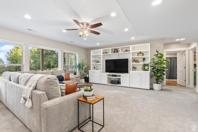1155 S Eagle Nest Dr, Woodland Hills, UT 84653 - living area featuring recessed lighting, ceiling fan, and light carpet