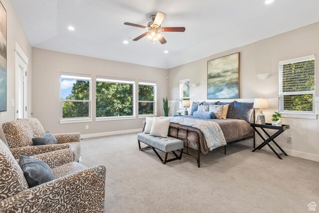 1155 S Eagle Nest Dr, Woodland Hills, UT 84653 - bedroom featuring light colored carpet, recessed lighting, and a ceiling fan