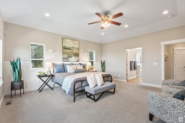 1155 S Eagle Nest Dr, Woodland Hills, UT 84653 - bedroom featuring light colored carpet, recessed lighting, and a ceiling fan