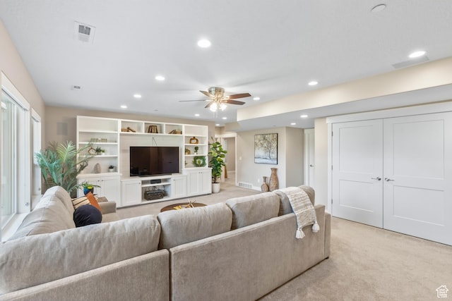 1155 S Eagle Nest Dr, Woodland Hills, UT 84653 - living room with recessed lighting, light carpet, and ceiling fan