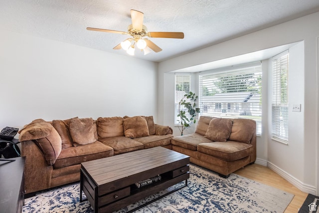 2080 E Fall St, Eagle Mountain, UT 84005 - living room with light wood-type flooring, ceiling fan, and a textured ceiling