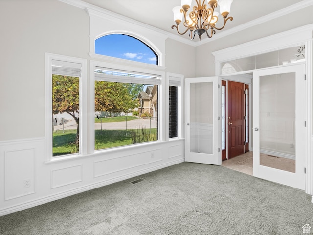 643 E 140 N, American Fork, UT 84003 - empty room with carpet flooring, a chandelier, french doors, and ornamental molding