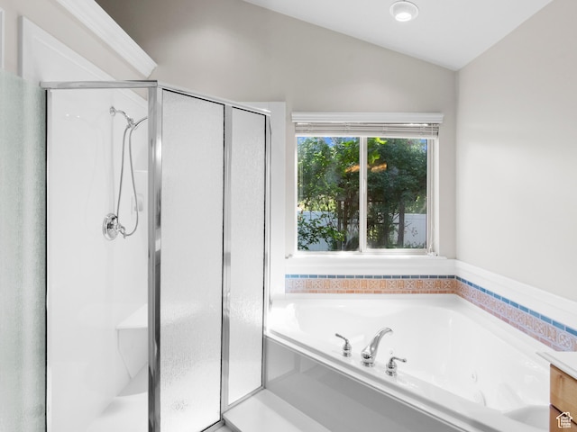 643 E 140 N, American Fork, UT 84003 - bathroom with a stall shower, a tub with jets, and vaulted ceiling