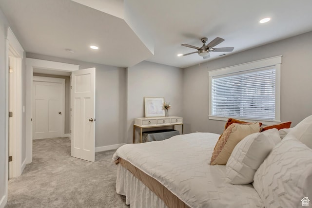 467 E Island View Cir N, Farmington, UT 84025 - bedroom featuring light carpet, recessed lighting, and ceiling fan