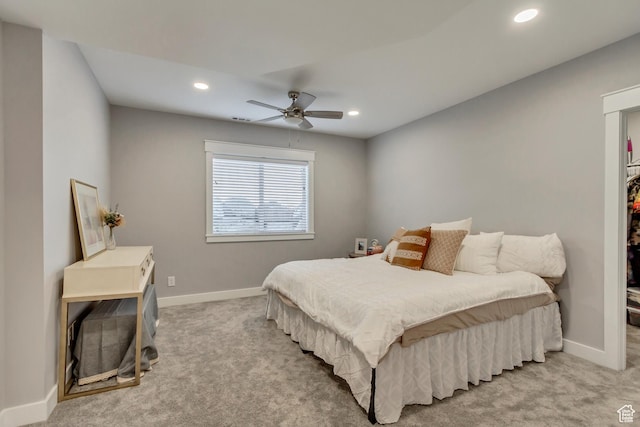 467 E Island View Cir N, Farmington, UT 84025 - bedroom featuring light colored carpet, recessed lighting, a ceiling fan, and a spacious closet