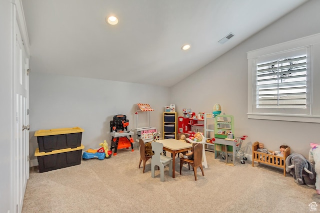 467 E Island View Cir N, Farmington, UT 84025 - rec room featuring vaulted ceiling, carpet floors, and recessed lighting