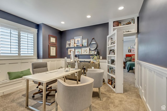 467 E Island View Cir N, Farmington, UT 84025 - office space featuring light colored carpet, a wainscoted wall, a decorative wall, and recessed lighting