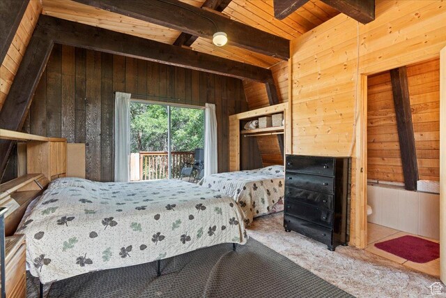 9406 Deer Creek Dr Unit 1074, Heber City, UT 84032 - carpeted bedroom with wooden walls and wood ceiling