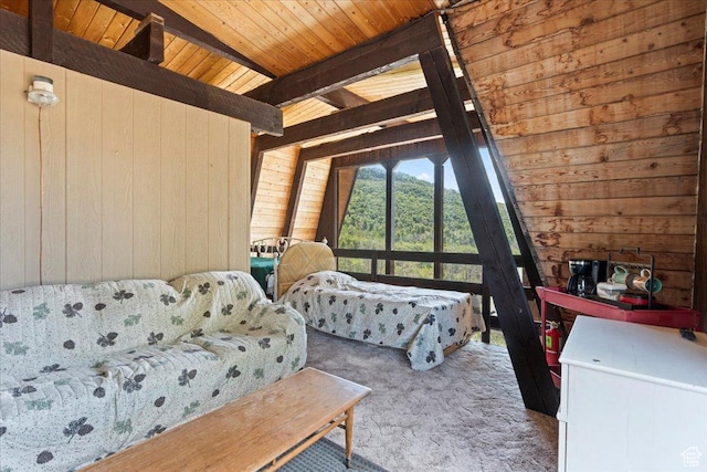 9406 Deer Creek Dr Unit 1074, Heber City, UT 84032 - bedroom with wooden walls, carpet floors, and wood ceiling