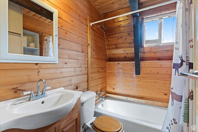 9406 Deer Creek Dr Unit 1074, Heber City, UT 84032 - full bath featuring wooden walls, vanity, shower / tub combo, and wooden ceiling