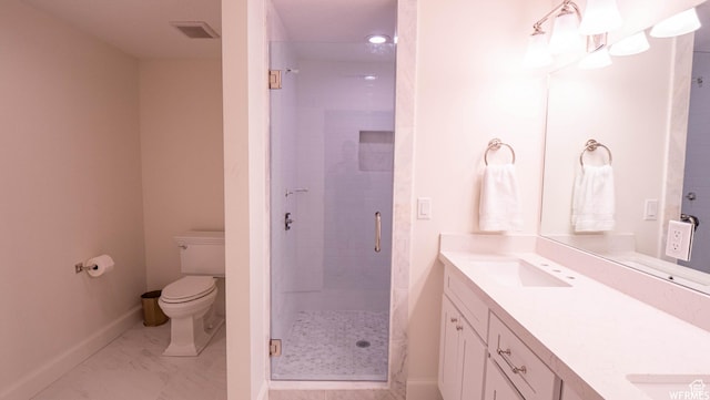 2295 E Woodchuck Way, Sandy, UT 84093 - bathroom with vanity, a shower stall, and marble look tile flooring