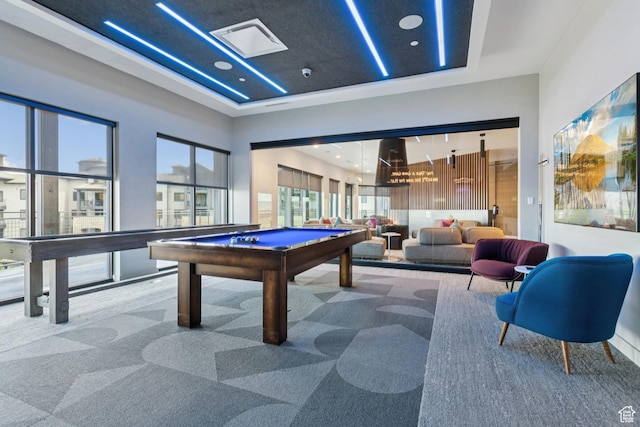 2670 Canyons Resort Dr Unit 417, Park City, UT 84098 - recreation room featuring plenty of natural light, billiards table, carpet flooring, a raised ceiling, and recessed lighting