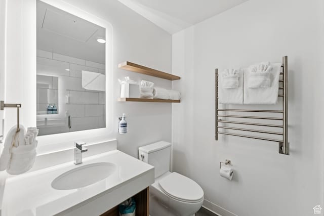 2670 Canyons Resort Dr Unit 417, Park City, UT 84098 - full bathroom featuring radiator, a towel warmer, vanity, and a shower