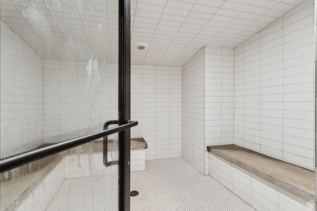 2670 Canyons Resort Dr Unit 417, Park City, UT 84098 - bathroom with tile walls, tile patterned floors, and a tile shower