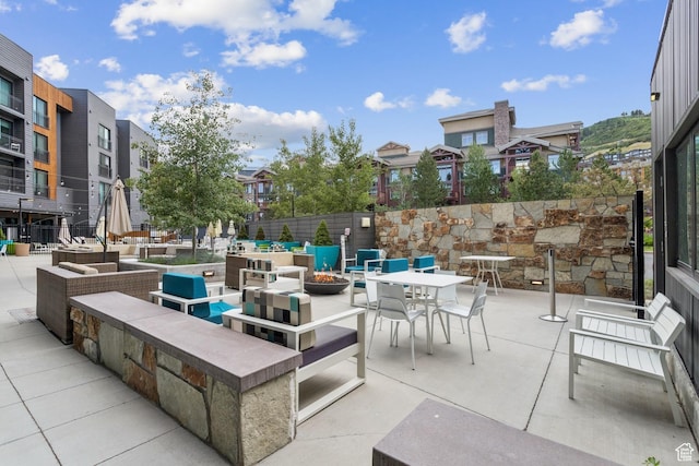 2670 Canyons Resort Dr Unit 417, Park City, UT 84098 - view of patio / terrace with a residential view and an outdoor living space with a fire pit