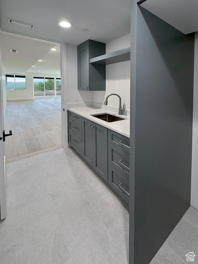 10135 E Clubhouse Rd, Heber City, UT 84032 - kitchen with gray cabinetry, light countertops, and recessed lighting