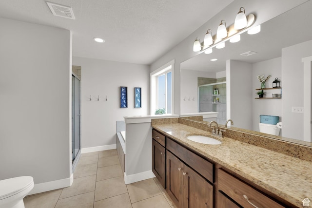 5295 S 4425 W, Hooper, UT 84315 - bathroom featuring a shower stall, vanity, tile patterned flooring, a bath, and recessed lighting