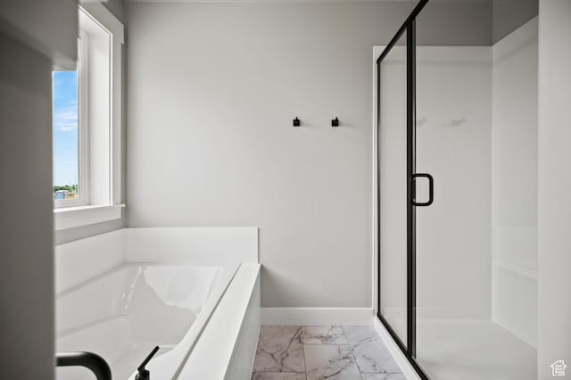 9420 N 5600, Elwood, UT 84337 - bathroom with marble finish floors, a stall shower, and a garden tub