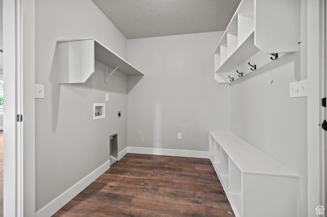 9420 N 5600, Elwood, UT 84337 - laundry room with washer hookup, dark wood-style floors, hookup for an electric dryer, and a textured ceiling