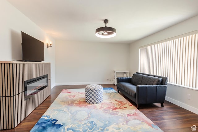 547 E 170 S, Logan, UT 84321 - living area with dark wood-style flooring and a glass covered fireplace