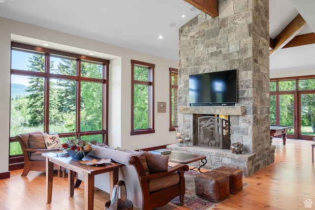 4445 N Millrace Rd, Oakley, UT 84055 - living room featuring wood finished floors and a fireplace