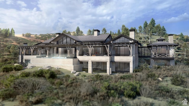8988 N Sleeping Rock Cir, Kamas, UT 84036 - rear view of property with a chimney, a gazebo, and a pergola