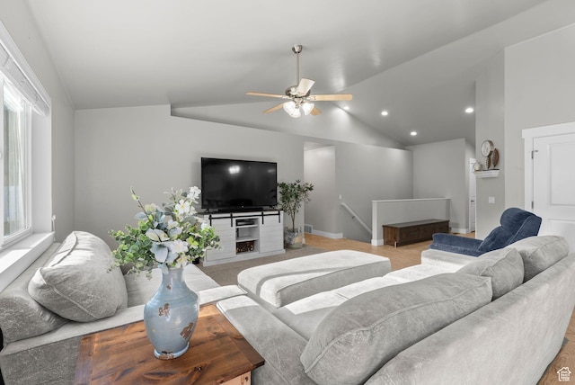 1235 N Valley Hills Blvd, Heber City, UT 84032 - living room with lofted ceiling, ceiling fan, and recessed lighting