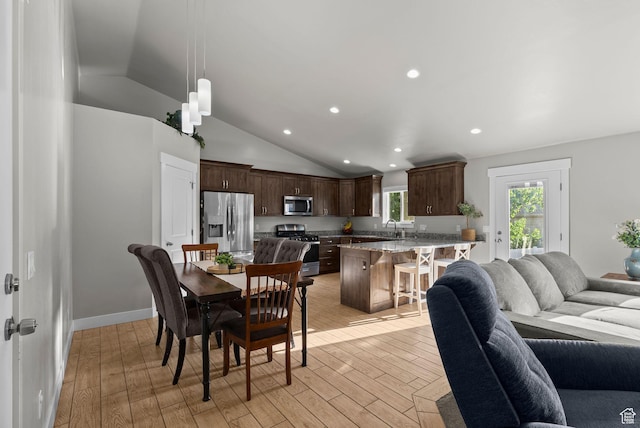 1235 N Valley Hills Blvd, Heber City, UT 84032 - dining room featuring light wood-style floors, lofted ceiling, and recessed lighting