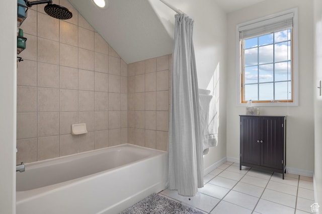 11508 S 5825 W, Payson, UT 84651 - full bath with lofted ceiling, tile patterned flooring, and shower / bath combination with curtain