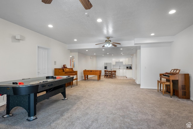 11508 S 5825 W, Payson, UT 84651 - game room featuring ceiling fan, light colored carpet, recessed lighting, and a textured ceiling