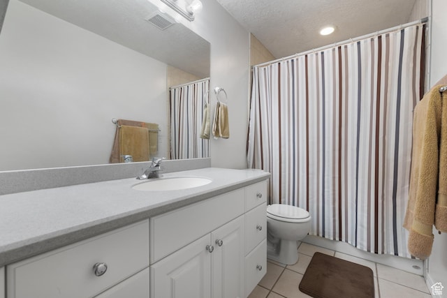 11508 S 5825 W, Payson, UT 84651 - bathroom featuring vanity, tile patterned flooring, a shower with curtain, and a textured ceiling
