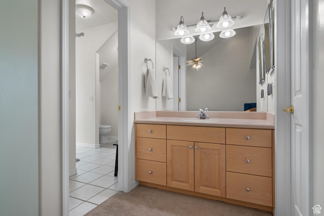 11508 S 5825 W, Payson, UT 84651 - bathroom with vanity, tile patterned flooring, ceiling fan, and lofted ceiling
