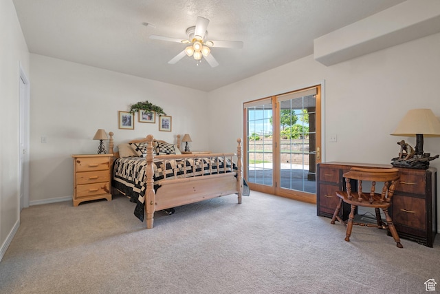 11508 S 5825 W, Payson, UT 84651 - bedroom featuring access to outside, light carpet, a ceiling fan, and a textured ceiling