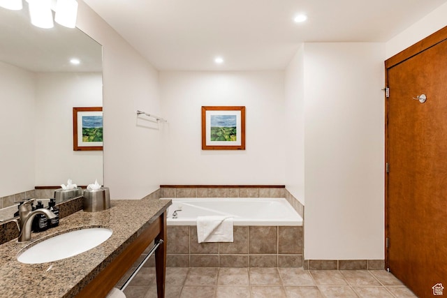 3720 N Sundial Ct Unit B322, Park City, UT 84098 - bathroom featuring a bath, vanity, tile patterned floors, and recessed lighting