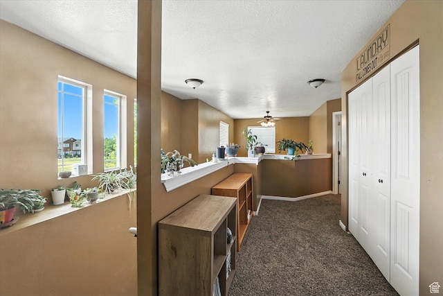 487 W 1490 N Unit 106, Logan, UT 84341 - kitchen with dark colored carpet, a textured ceiling, and ceiling fan