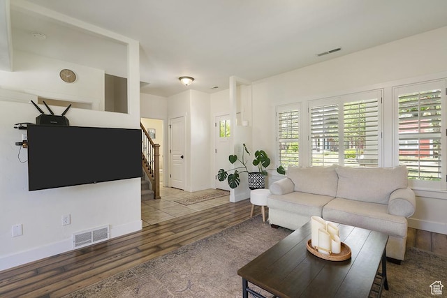 10907 Tahoe Way S, Jordan, UT 84009 - living area featuring wood finished floors and stairway