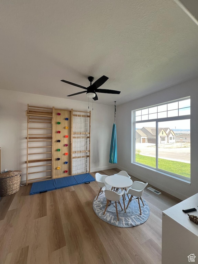 420 W 350 N, Gunnison, UT 84634 - interior space featuring wood finished floors, a ceiling fan, and a textured ceiling