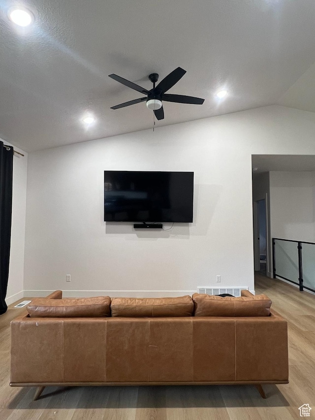 420 W 350 N, Gunnison, UT 84634 - living area with lofted ceiling, wood finished floors, ceiling fan, and recessed lighting