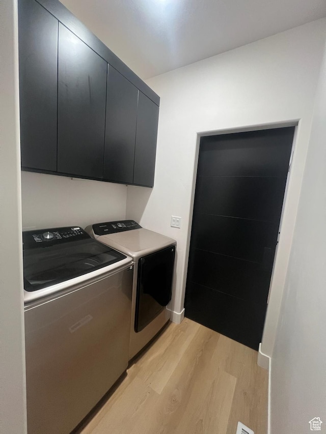 420 W 350 N, Gunnison, UT 84634 - washroom featuring washing machine and dryer, light wood-style flooring, and cabinet space