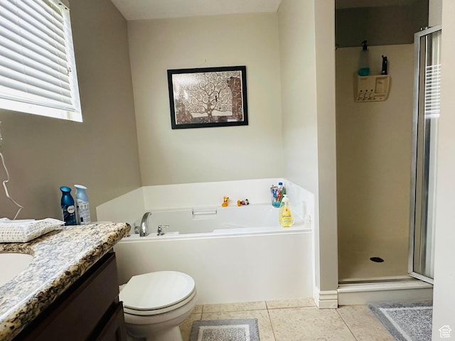 10227 Mystic Brook Way S, South Jordan, UT 84095 - bathroom featuring a garden tub, vanity, a shower stall, and tile patterned flooring
