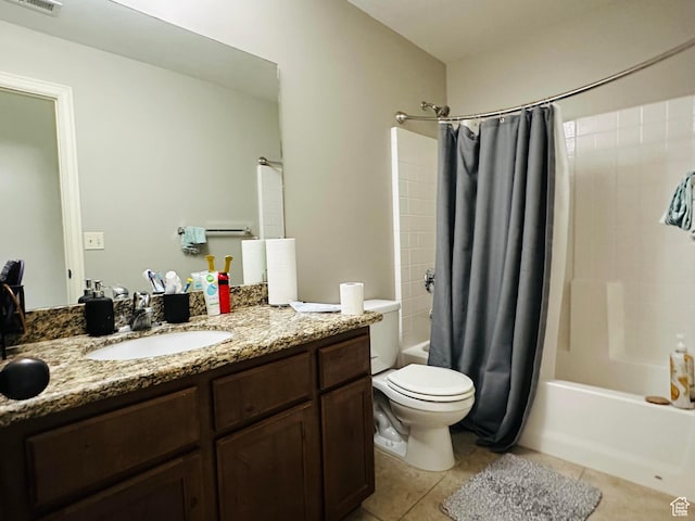 10227 Mystic Brook Way S, South Jordan, UT 84095 - bathroom featuring shower / tub combo with curtain, vanity, and tile patterned flooring