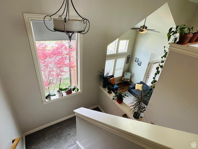 10227 Mystic Brook Way S, South Jordan, UT 84095 - stairs featuring ceiling fan and carpet flooring