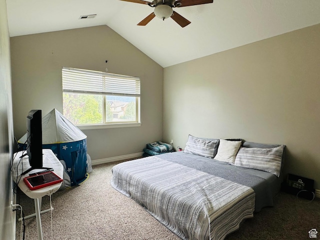 10227 Mystic Brook Way S, South Jordan, UT 84095 - bedroom featuring carpet, vaulted ceiling, and ceiling fan