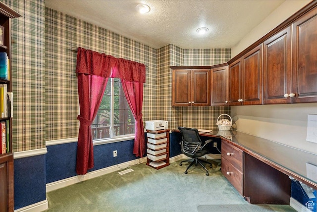 2602 W 11625 S, Riverton, UT 84095 - office space with built in desk, wallpapered walls, carpet, and a textured ceiling