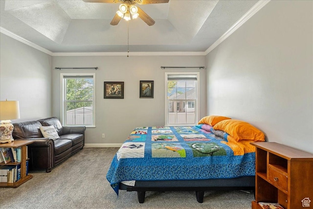 2602 W 11625 S, Riverton, UT 84095 - bedroom featuring a raised ceiling, carpet, crown molding, and ceiling fan